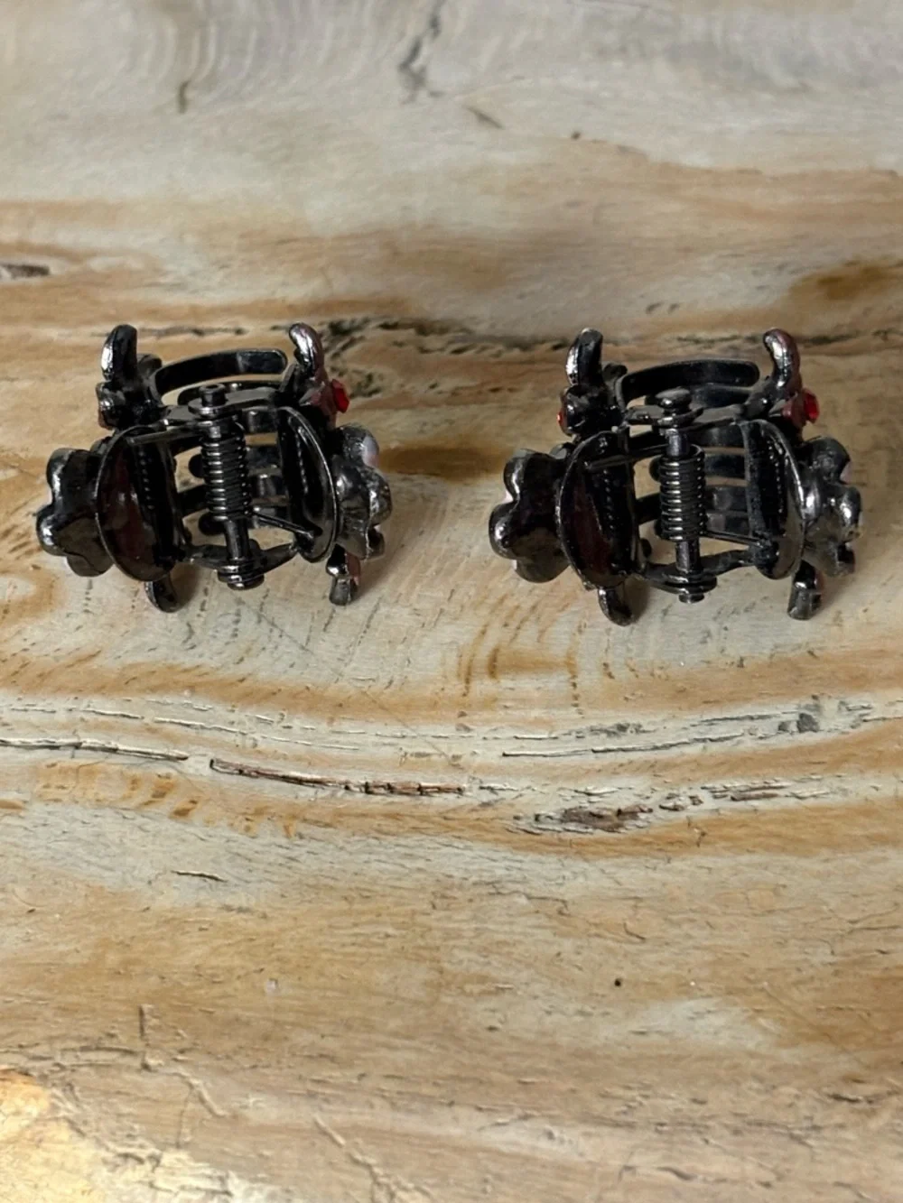 Black Floral Mini Hair Claw Clips with Pink Accents